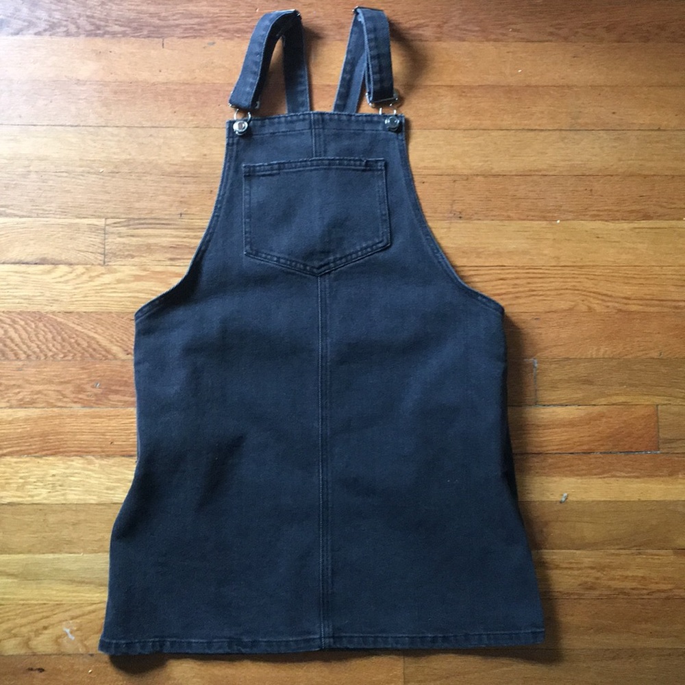 NWOT Black Denim Overalls Mini Dress